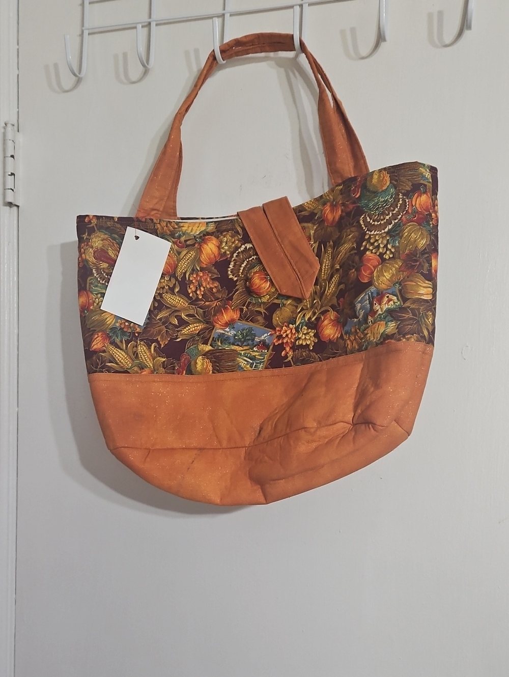 Rust Floral Accent Tote Bag - Unbranded